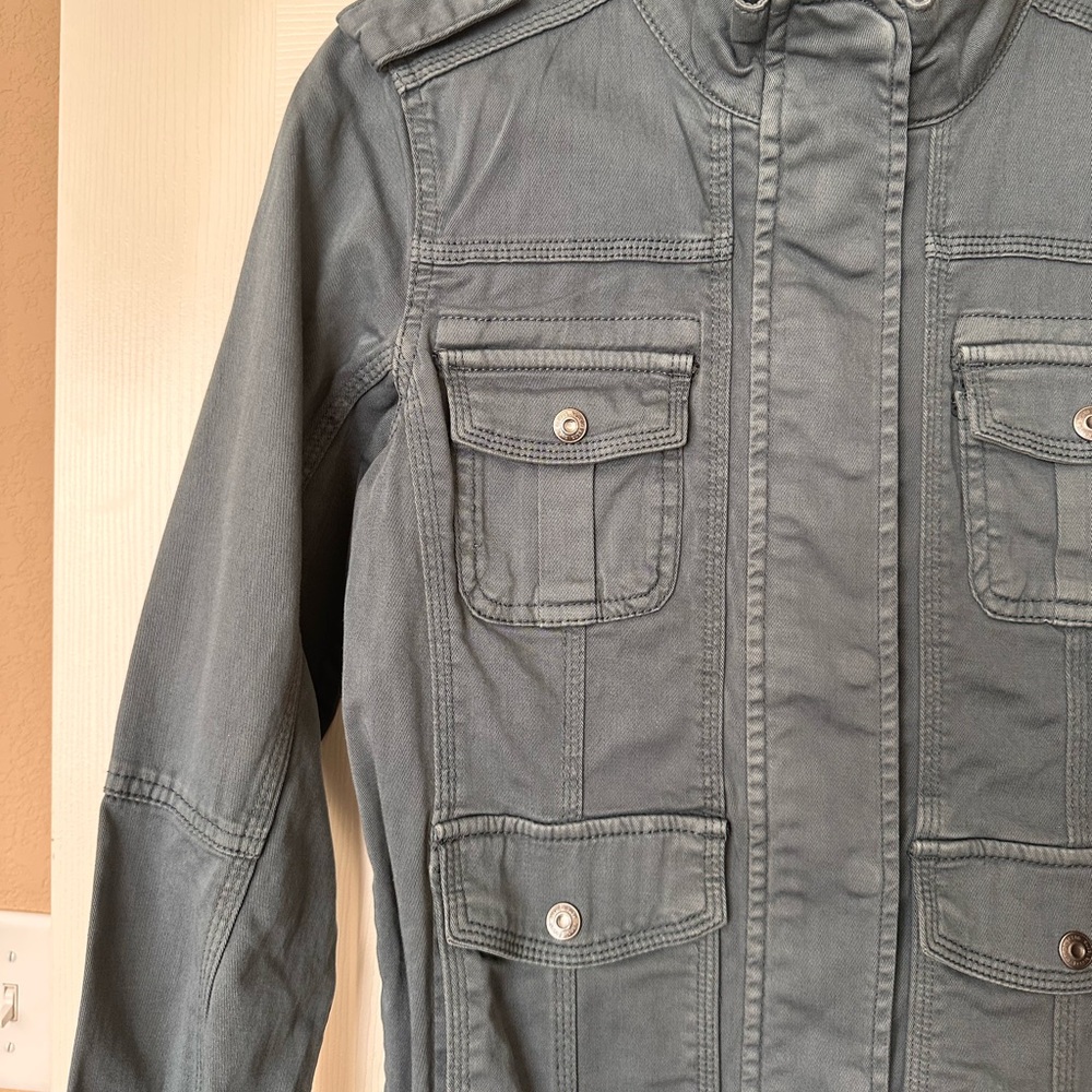 Stylish Gray Blue Utility Jacket - Picture 3 of 5
